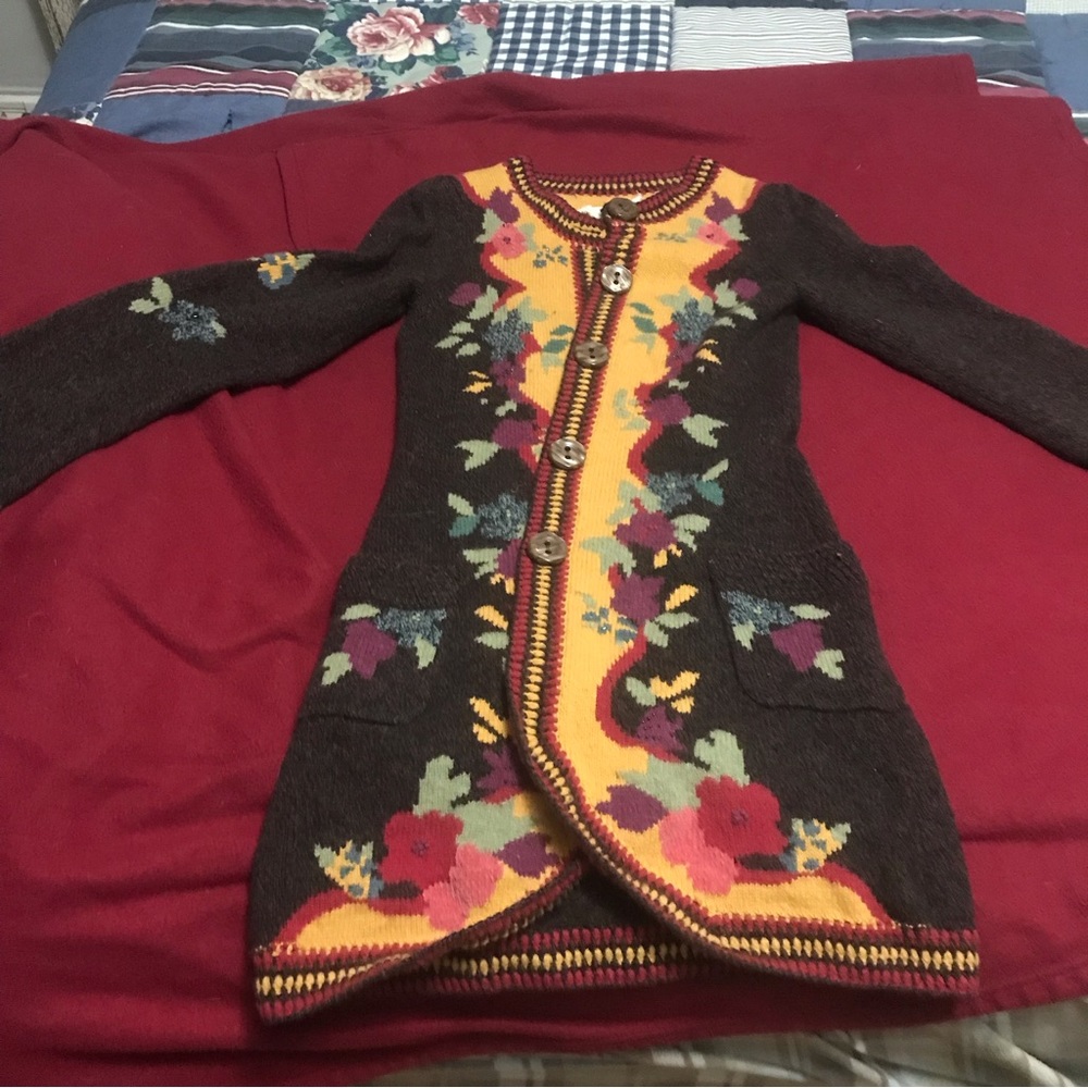 Anthropologie from Sparrow Beaded Floral Knit Long Cardigan Coat/Sweater